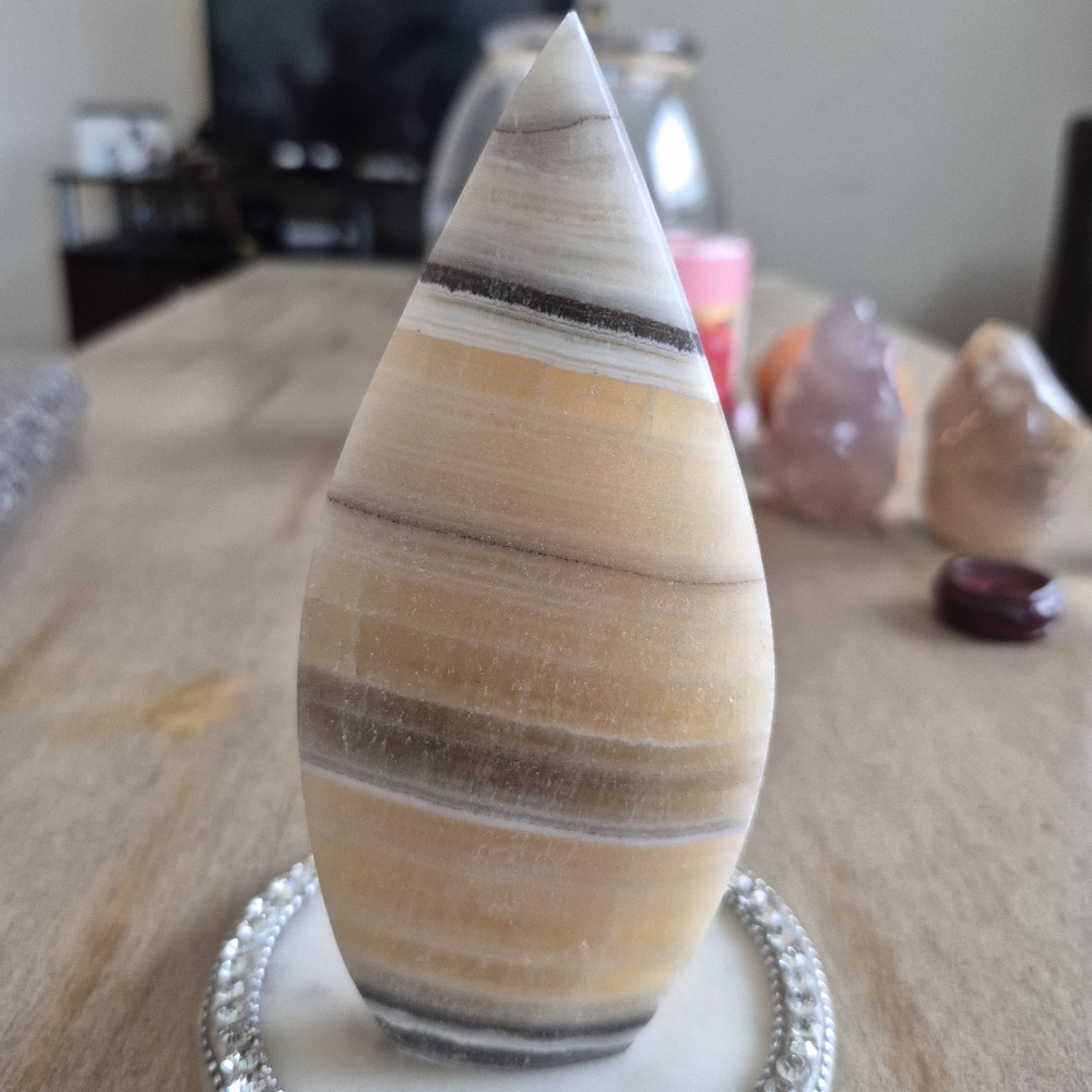 Natural Zebra Calcite Crystal Point Stand-up Freeform #9 - Picture 3 of 9